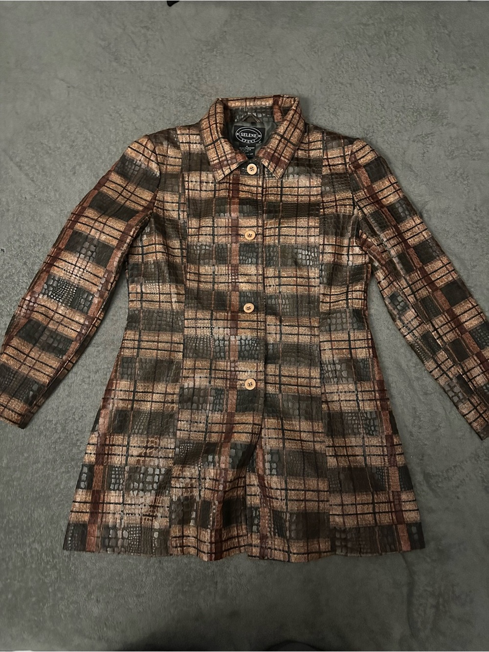 Selene Sport Brown Plaid Longline Trench Coat
